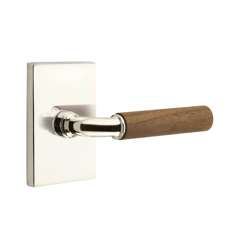 Ensemble de leviers d'intimité Emtek Select avec rosette rectangulaire moderne et tige en R, poignée en noyer foncé (CF)