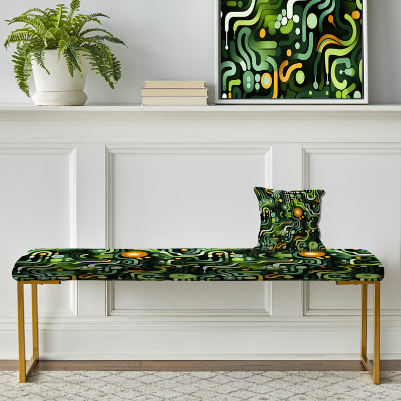 Green And Yellow Organic Matrix Mosaic - Geometric Upholstered Gold Bench