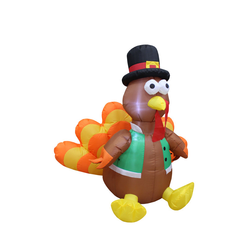 Décoration de cour gonflable de dinde avec chapeau de pèlerin de 4 pieds de hauteur Happy Thanksgiving