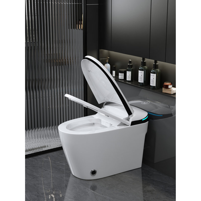Toilette bidet intelligente - ouverture / fermeture automatique, capteur de pied, nuit, modes de lavage multiples, luxe blanc avec siège, séchage à l'air chaud, porcelaine, chauffage