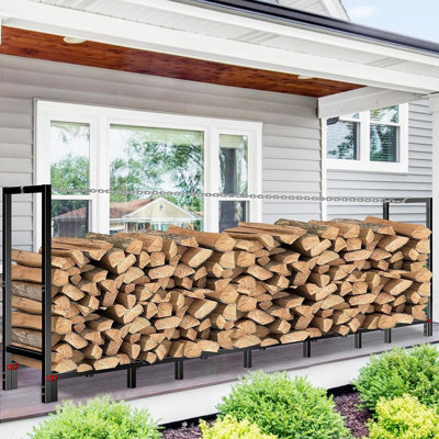 Support à bûches de bois de chauffage pour l'extérieur, support à bûches de bois de chauffage avec pare-chocs à chaîne renforcée pour le rangement du bois de cheminée, support à bûches robuste