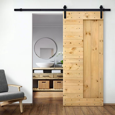 84'' Solid Wood Paneled Painted without Installation Hardware Kit Barn Door
