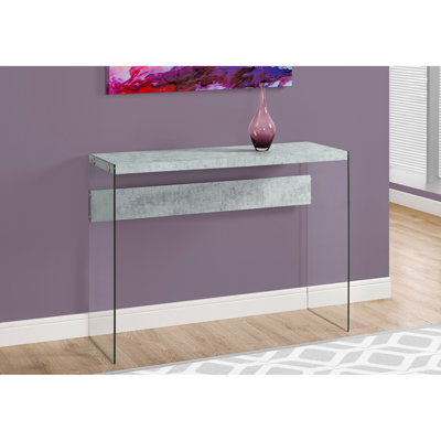 Narrow Accent Table With Grey Laminate And Clear Tempered Glass - Modern For Living Room, Bedroom, Entryway Contemporary Room Top Panels
