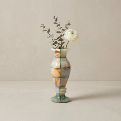 Vase en onyx naturel - Petit vase décoratif en damier sculpté à la main pour bureau, tablette et décoration intérieure