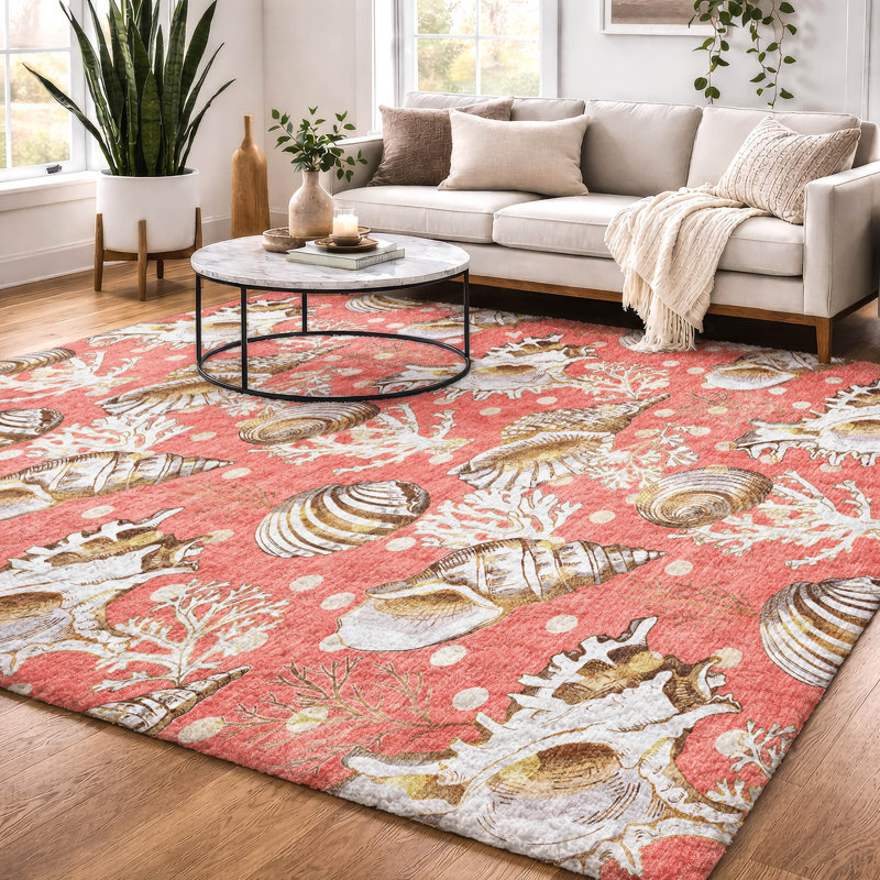 Premium Machine Washable Dream Shag ADS185 Shells Rug, 8' x 10', Peach