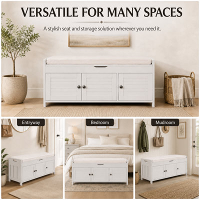 Linen Blend Upholstered Storage Bench