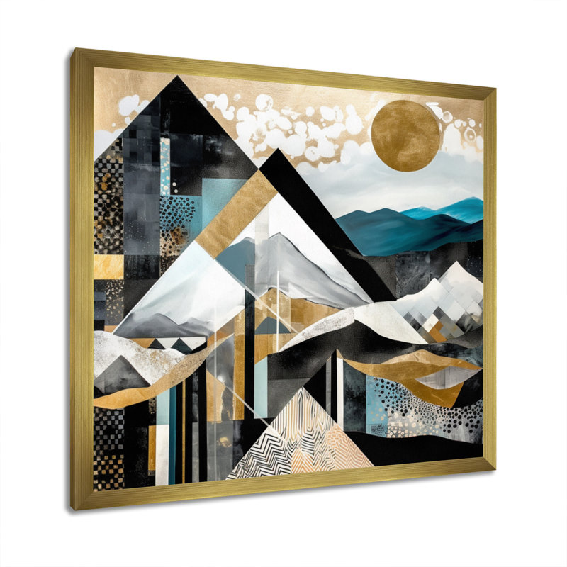 Sarcelle et or géométrique harmonie - impression sur toile géométrique City, H 16 po x l 16 po x P 1 po, Encadrement doré
