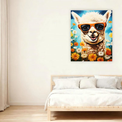 Adorable lama portant des lunettes sans cadre 24 "x 36"