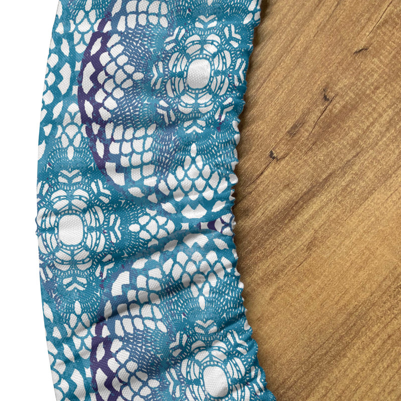 East Urban Home Floral Fitted Round Tablecloth Indigo Sea Blue 112834, 47.24'' Round