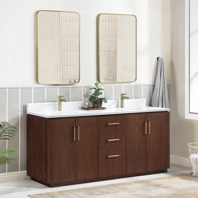 Ensemble de meuble-lavabo double 72 po avec dessus en pierre composite et miroir Cloverfield