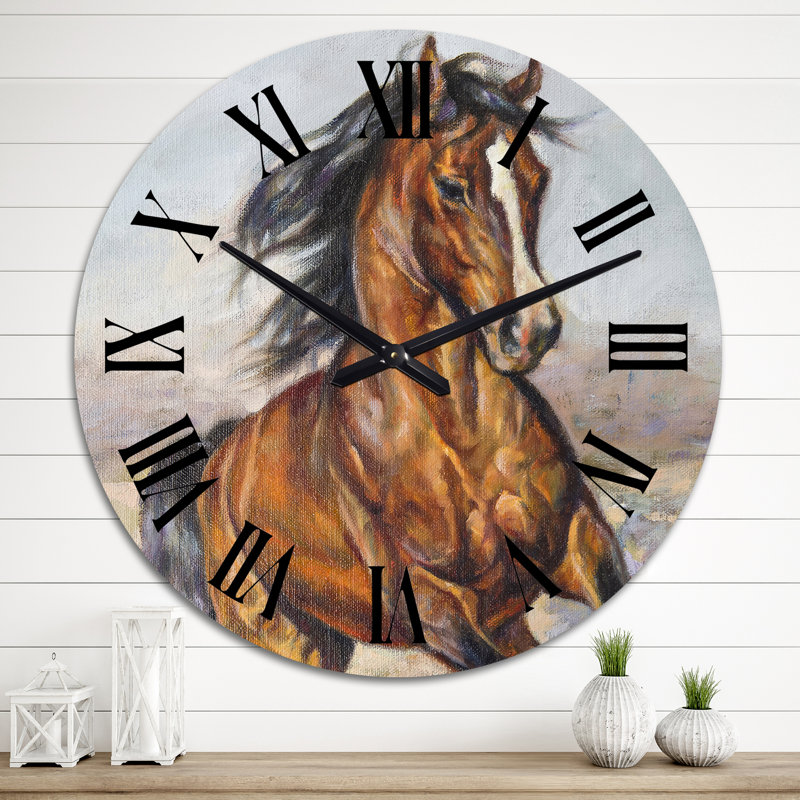 Portrait d'un cheval dans la course - Horloge murale traditionnelle, Grand