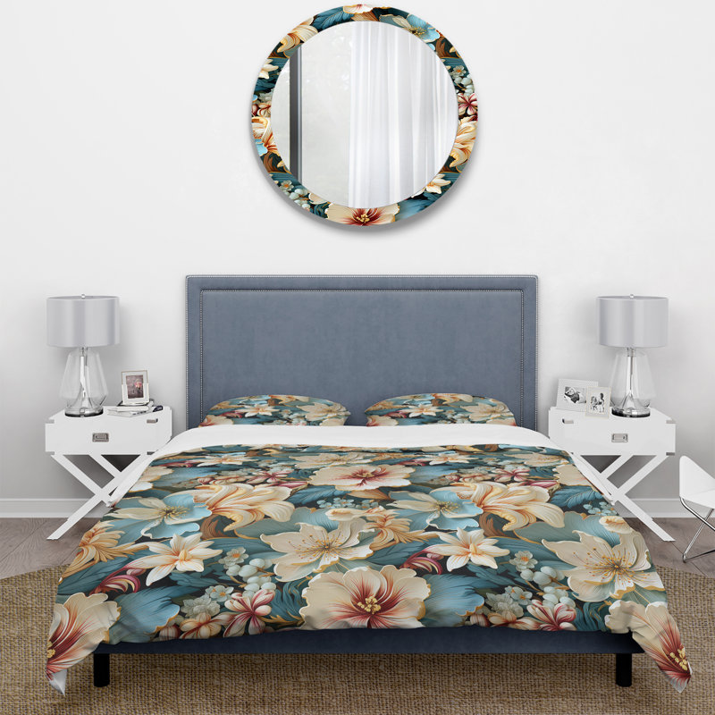 Ensemble de housse de couette floral, Housse de couette pour grand lit et 2 taies décor