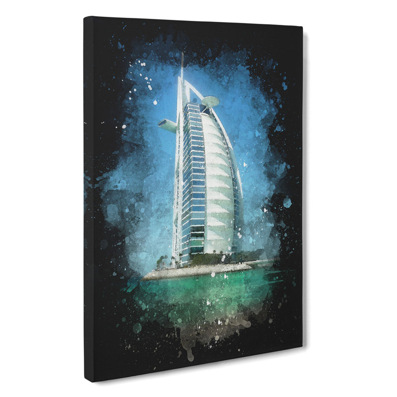The Burj Al Arab In Dubai Vol.2 Paint Splash - Wrapped Canvas Print, 91cm H x 60cm W x 3cm D