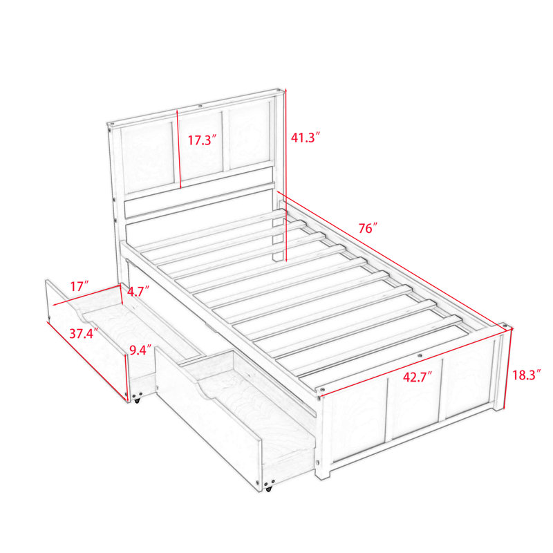Lit plateforme simple avec deux tiroirs Dominyc, Espresso