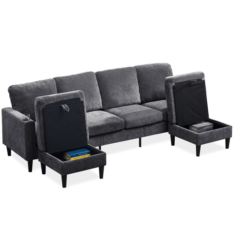 Canapé modulaire moderne Sofachenille, canapé en forme de U avec mousse à mémoire de forme à haute densité, canapé modulaire confortable à 4 places, canapé modulaire en forme de U,
