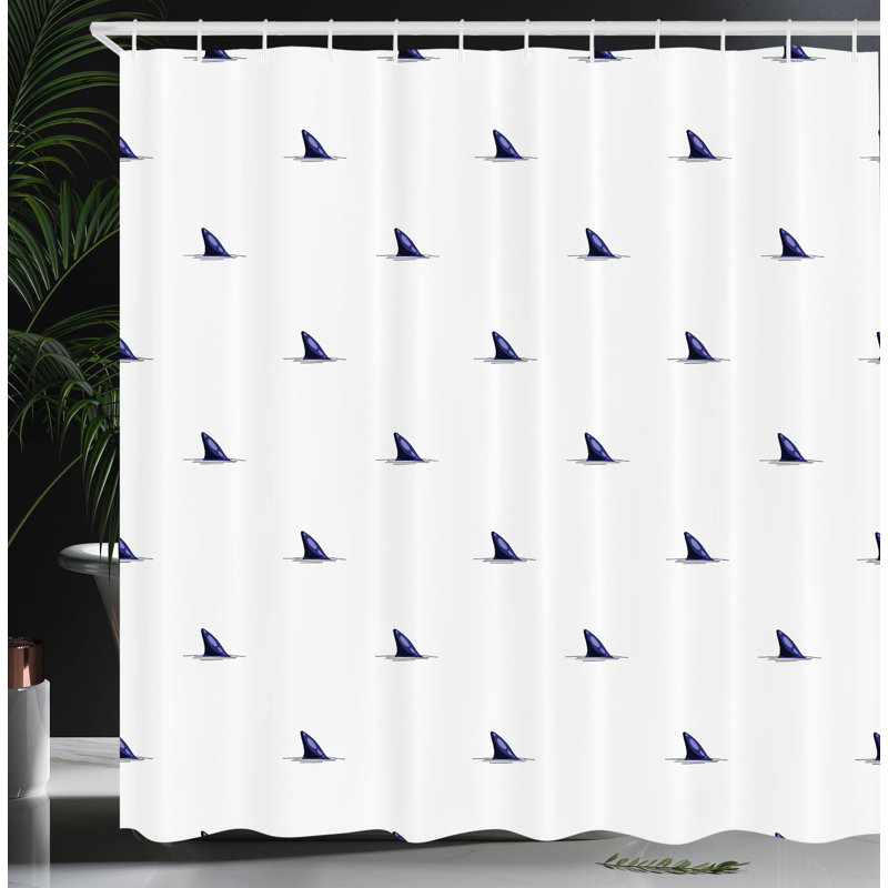 Abstract Shower Curtain with Hooks Included, Indigo White