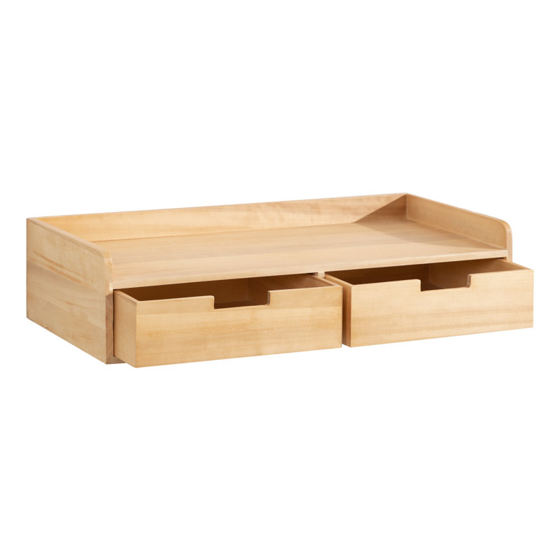 Casiano Solid Wood Floating Shelf with Drawer, Natural