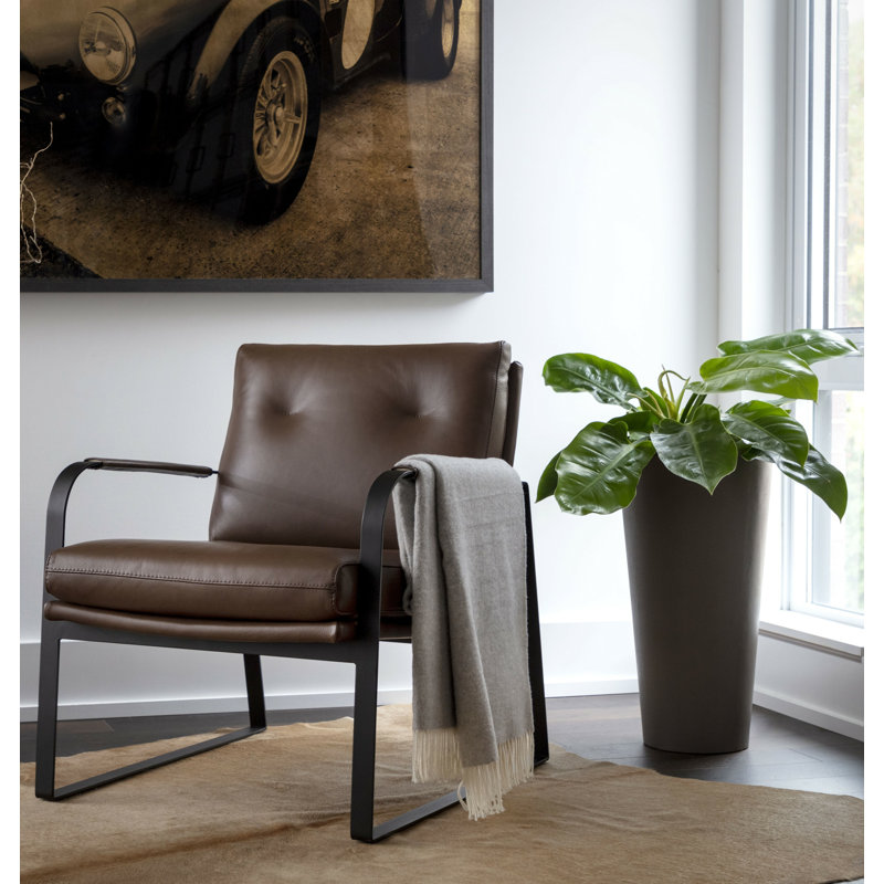 Leather Tufted Lounge Chair, Brown Genuine Leather