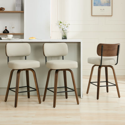 Swivel Upholstered Counter Stool With Wood Frame