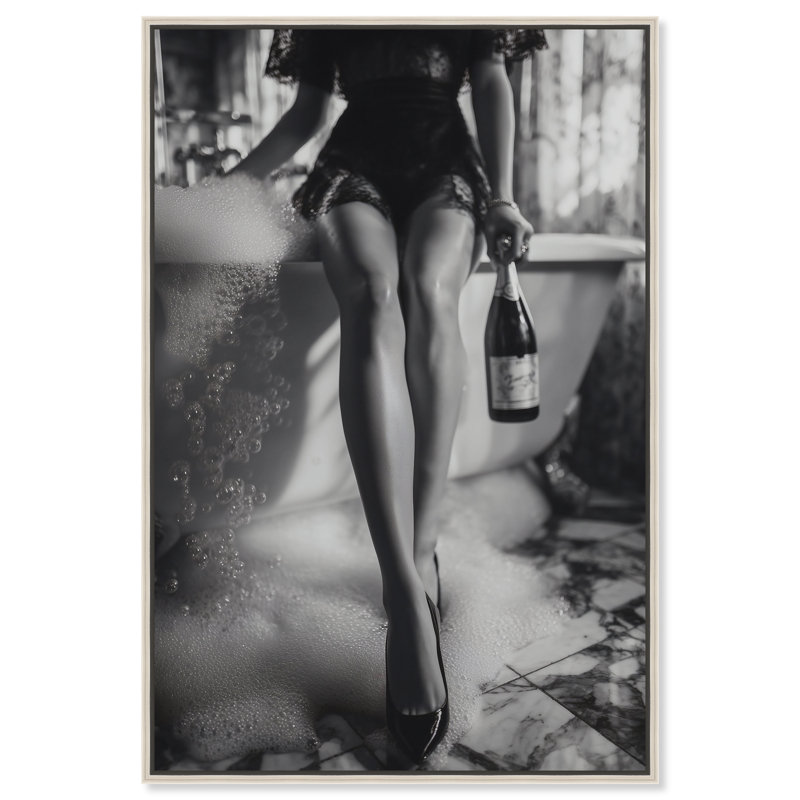 Bubbly Midnight Fashion Canvas Print by Oliver Gal, Black Frame, 10 x 15, 25"H x 37"W, Silver Floater Frame
