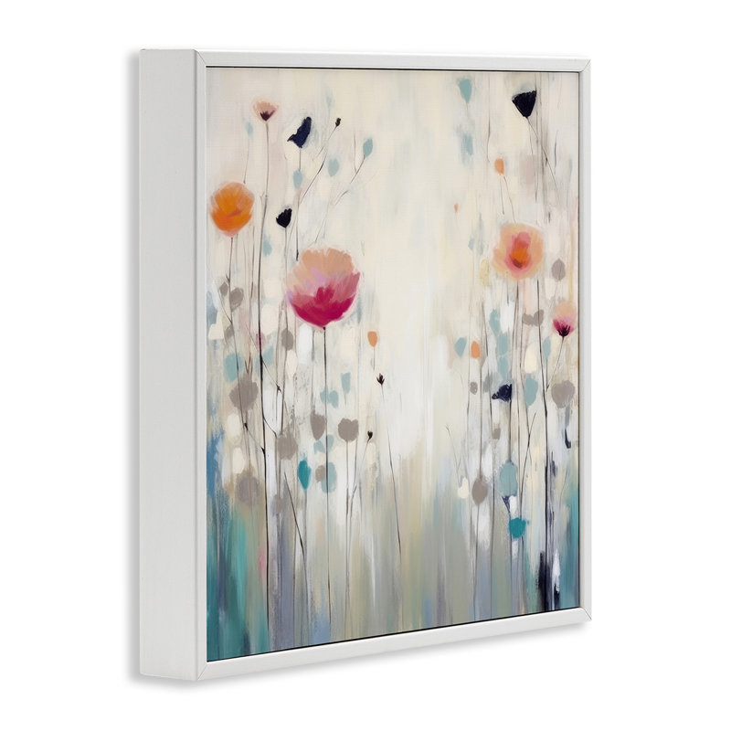 «Pastel Poppies», peinture encadrée sur bois par Irena Orlov, H 17 po x l 17 po x P 1,5 po, Giclée encadrée blanc bord de mer