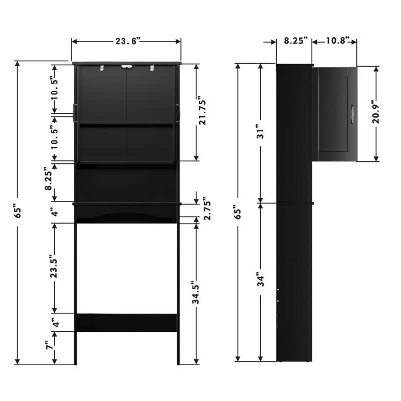 Cozy Design Over The Toilet Storage with Doors And Open Shelves, Matte Black, Medium