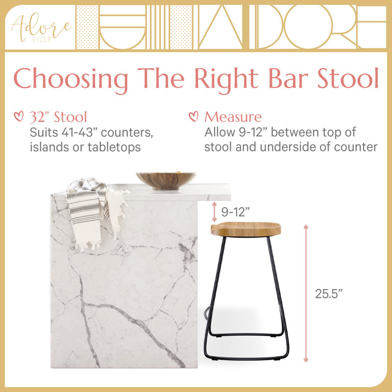 Sleek Black 21.7" Backless Wood & Metal Counter Stool