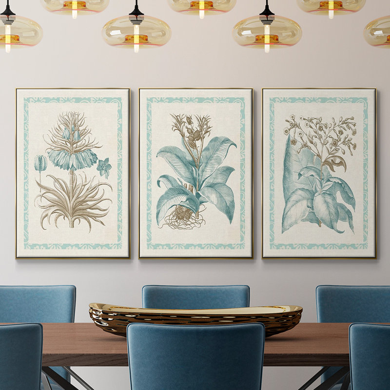 Willow Blue Besler I, reproduction d'art sur toile 3 pièces, H 40 po x l 90 po x P 2 po, Or