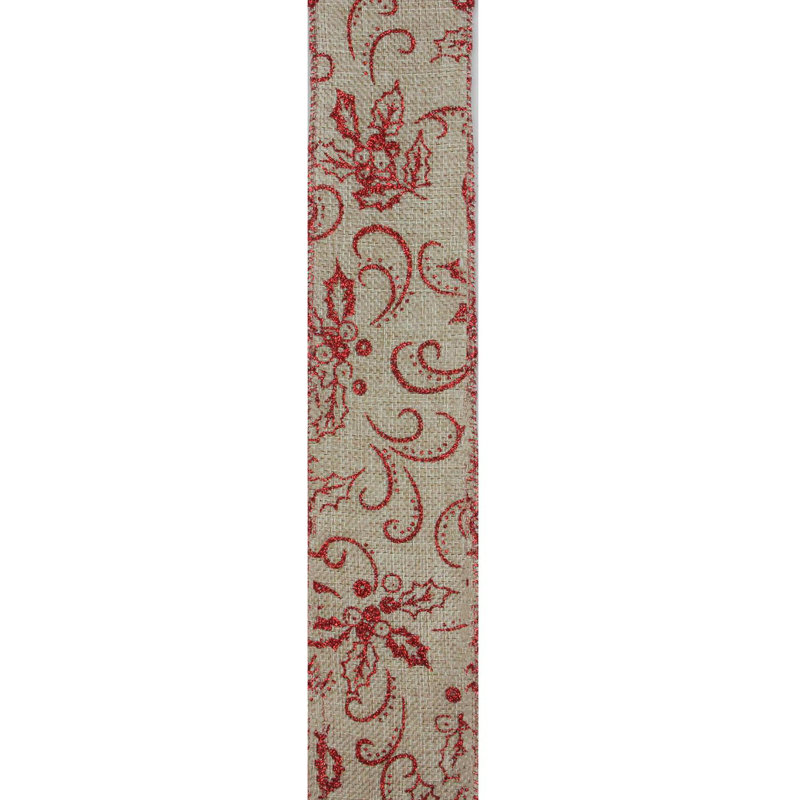 Bobines de Noël rouge et beige en fil de jute câblé - 2,5 po x 120 verges