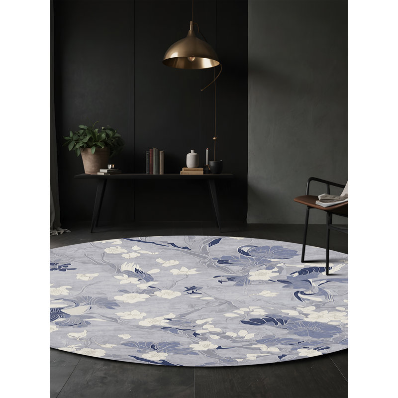 Machine Washable Gray Area Rug, Round 8'