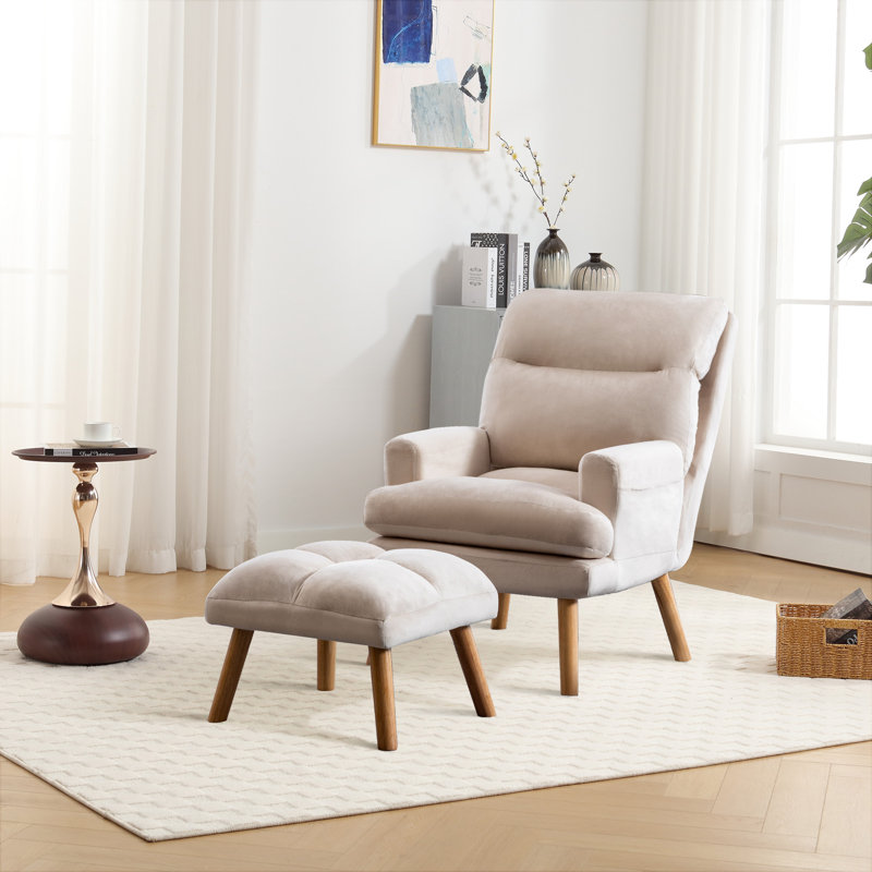 Fauteuil d'appoint inclinable standard moderne avec repose-pieds de 44,1 po Maybery, Velours beige