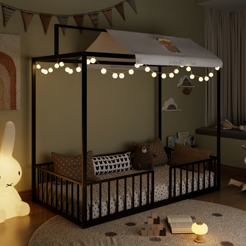 Lit plateforme convertible 3-en-1 Montessori, Simple, Noir