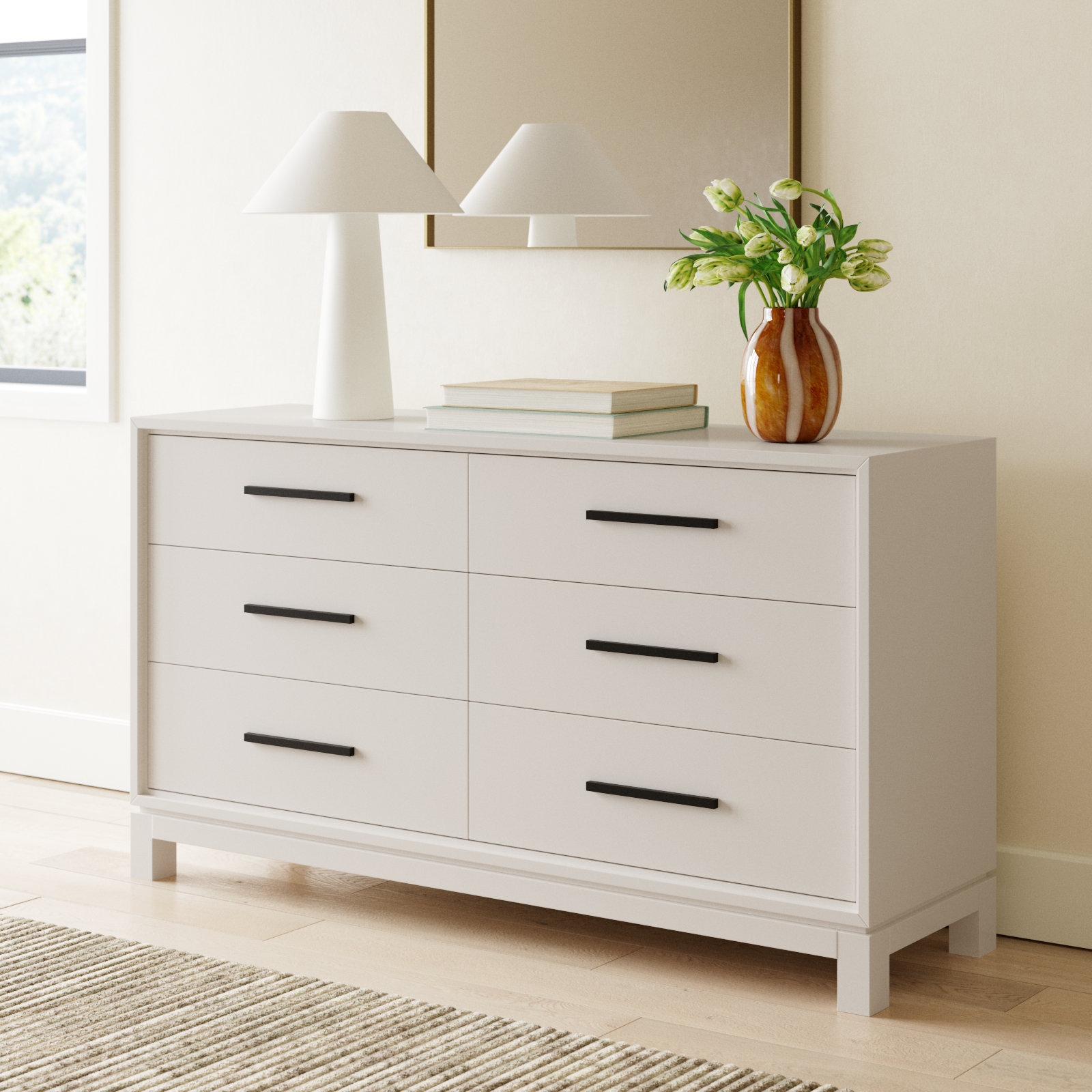 Wrightia 6 Drawer 60" W Dresser, Chalk White