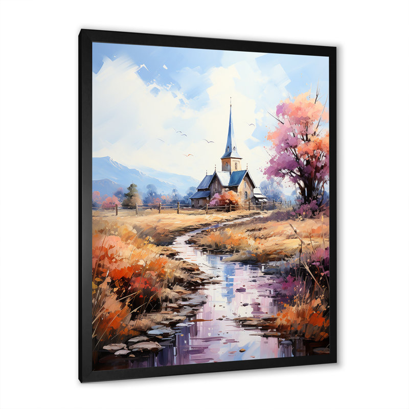 «Countryside Chapel In USA 1 - Church», art mural, Cadre simple noir, H 20 po x l 12 po x P 1 po