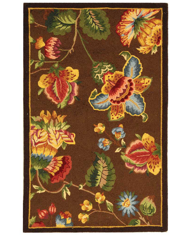 Hollander Floral Handmade Tufted Wool Brown Area Rug, Rectangle 2'9" x 4'9"