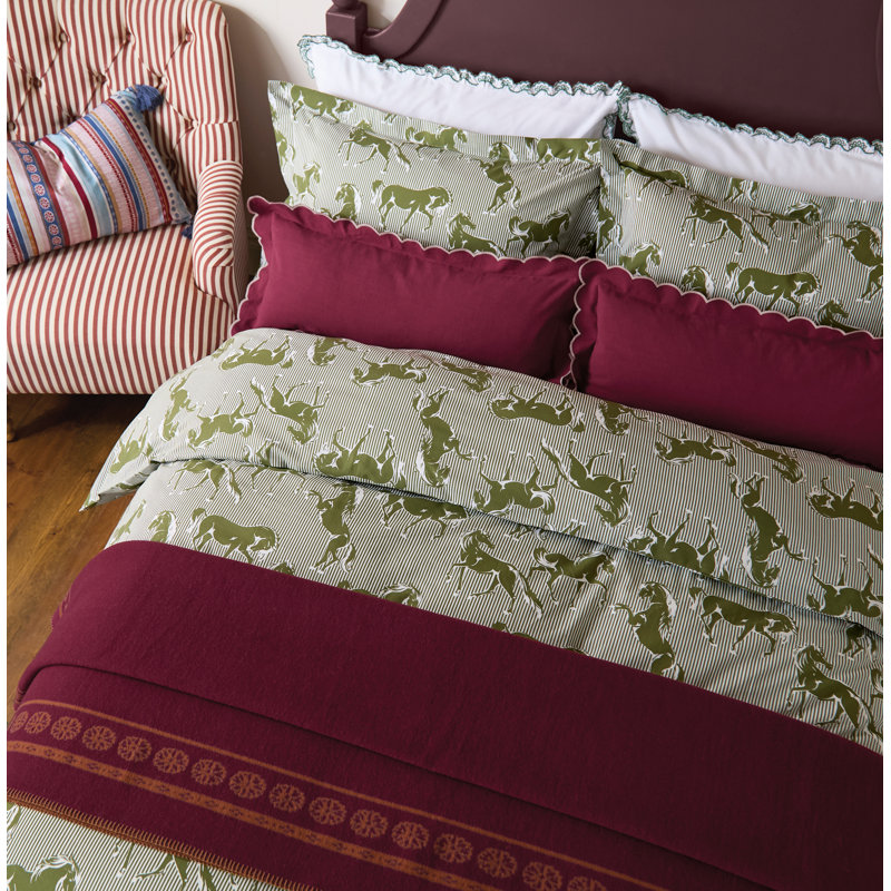 Horse Stripe Cotton Duvet Cover Set, Double Duvet Cover + 2 Pillowcases