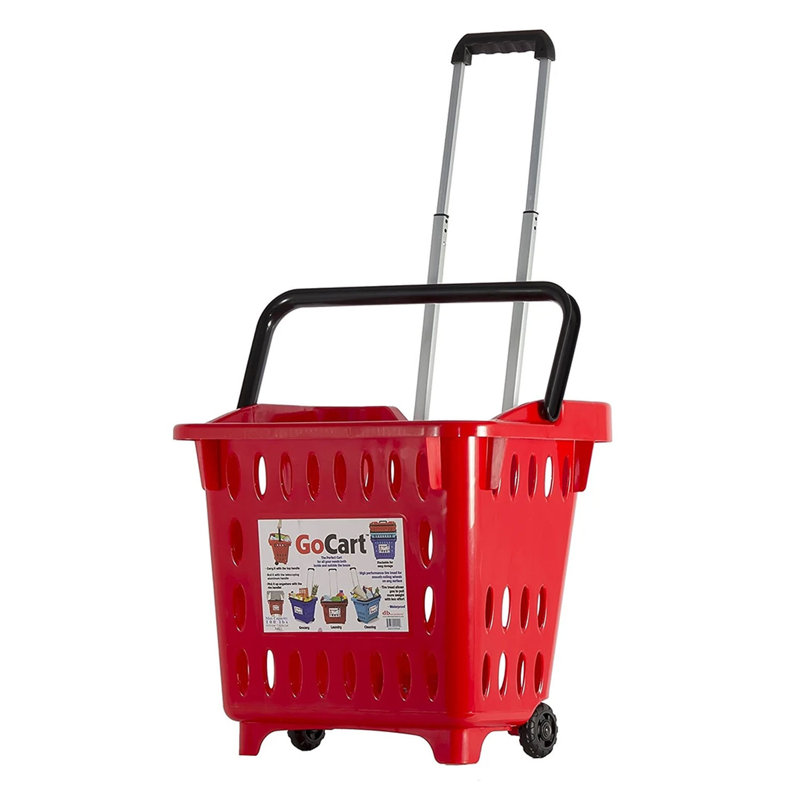 Plastic Rolling Laundry Basket with Handles, Red