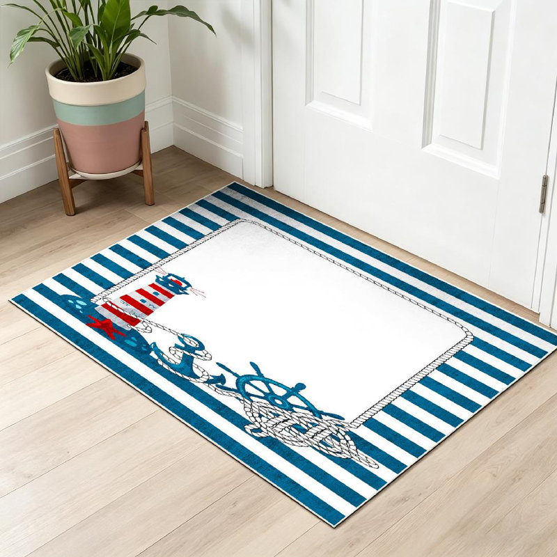 Tapis d'intérieur transparent bleu marine lavable à la machine, Rectangle 32 po x 47 po