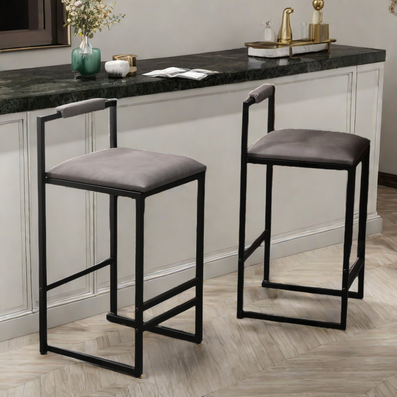 Takehiko 24.8'' PU Leather Counter Bar Stool Set, Gray