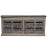 Ranch Style 4 Antique Door 88" Long Sideboard In Distressed Finish