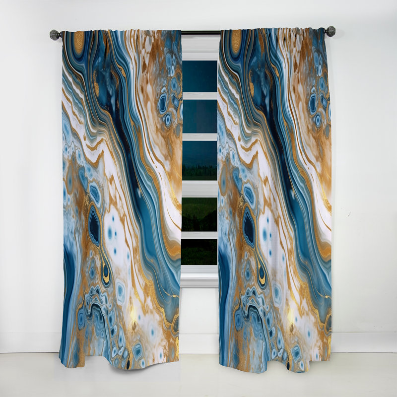Blue and White Marble Dreams - Rideau occultant abstrait - 1 panneau, L 52 po x L 63 po