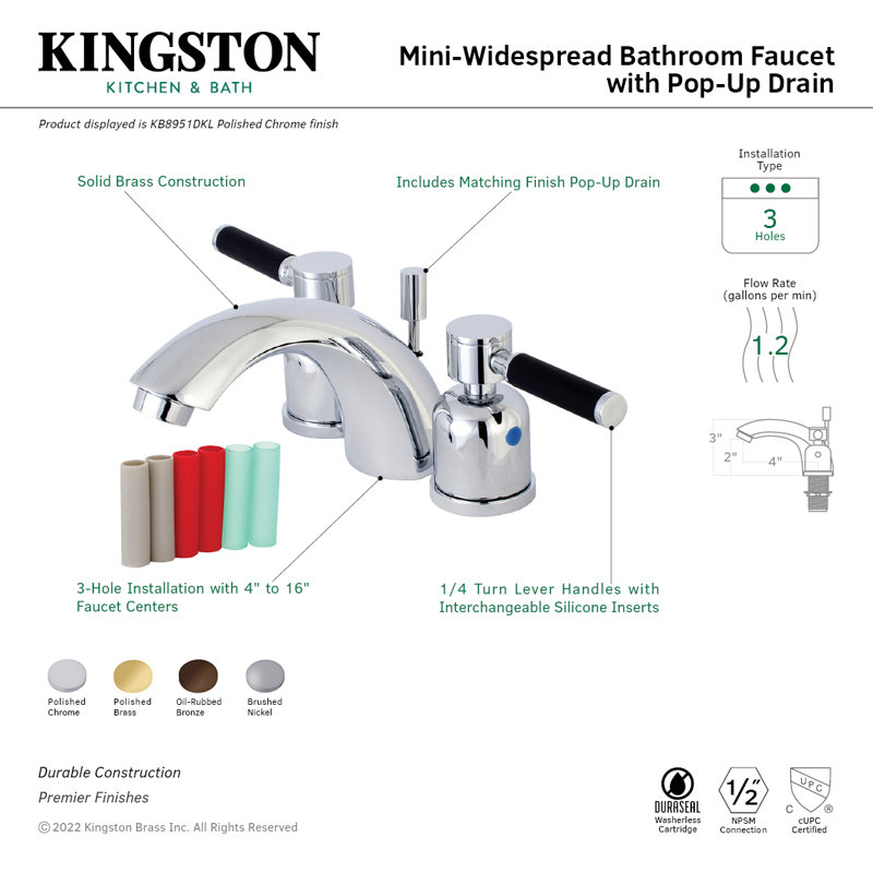 Robinet de salle de bain Kingston, Nickel brossé