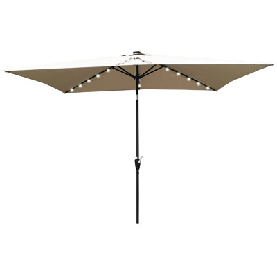 10x6.5ft Outdoor Solar Umbrella - Wind , Crank Operated, For Garden Deck, Backyard, Poolside Shade Market Table Rectangular, Powered Led, Water Fade Pool Area