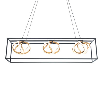 Sinclair 42.25" LED 3 Light Linear Pendant 3000K in Black/Gold Leaf