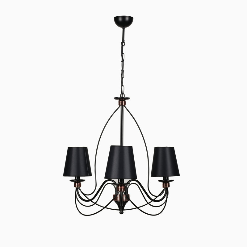 Lustre noir élégant, hauteur réglable de 23,6 à 35,4 pouces | Corps en métal avec finition cuivrée, peinture séchée au four | Douille E14, 40 W maximum | Parfait pour la décoration traditionnelle américaine, solution d'éclairage élégante