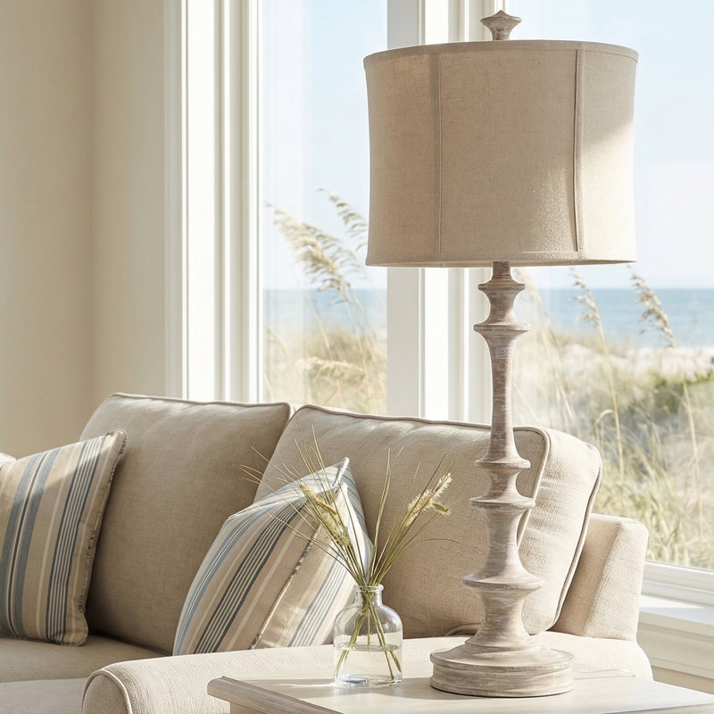 41.5" Resin Table Lamp With Cream Shade