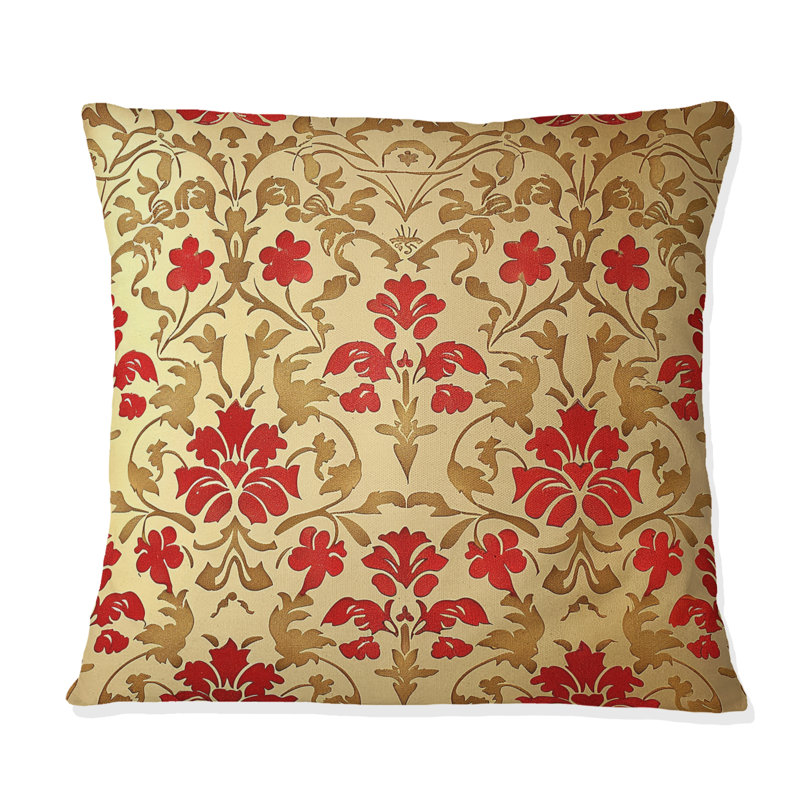 Or rouge damassé II - coussin damassé, H 16 po x l 16 po, Carrée