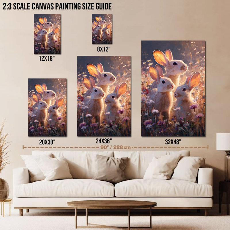 Décoration murale en toile de grand lapin Timuba, reproduction d'art sur toile, Printemps de lapin, impression sur toile encadrée 28 po x 40 po