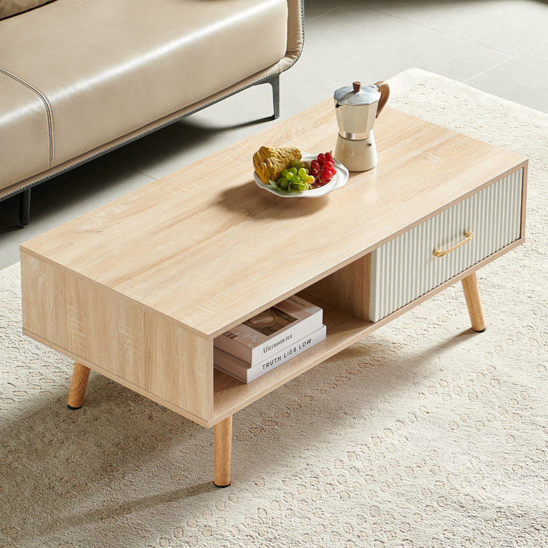 Table basse rectangulaire avec tiroir, Naturel