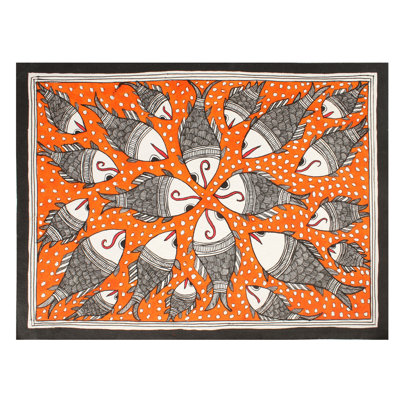 Matsya Mandala | Peinture Madhubani | Couleurs naturelles sur papier fait à la main